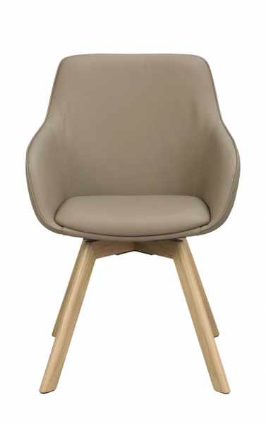 Fauteuil 'Alison' Cuir - Beige/chêne