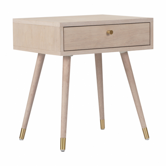 Table de nuit 'Prime' - Chêne blanc/Laiton