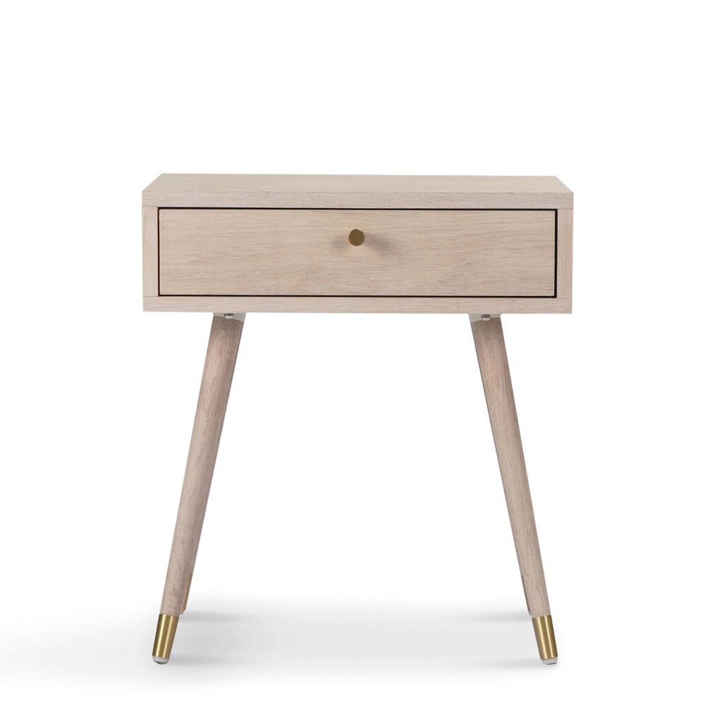 Table de nuit 'Prime' - Chêne blanc/Laiton
