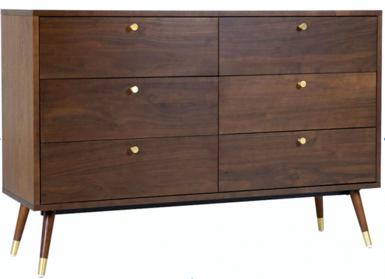 Commode 'Prime' 6 tiroirs - Noyer/Laiton