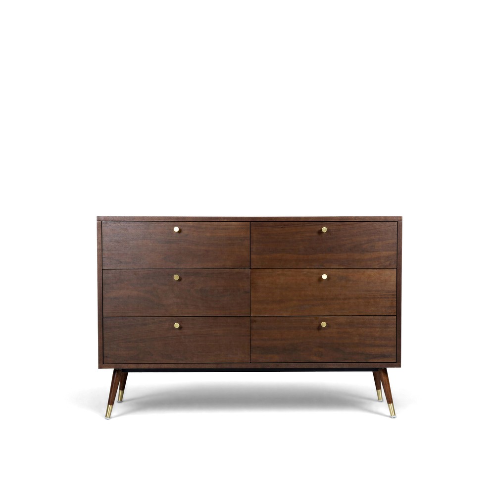 Commode 'Prime' 6 tiroirs - Noyer/Laiton