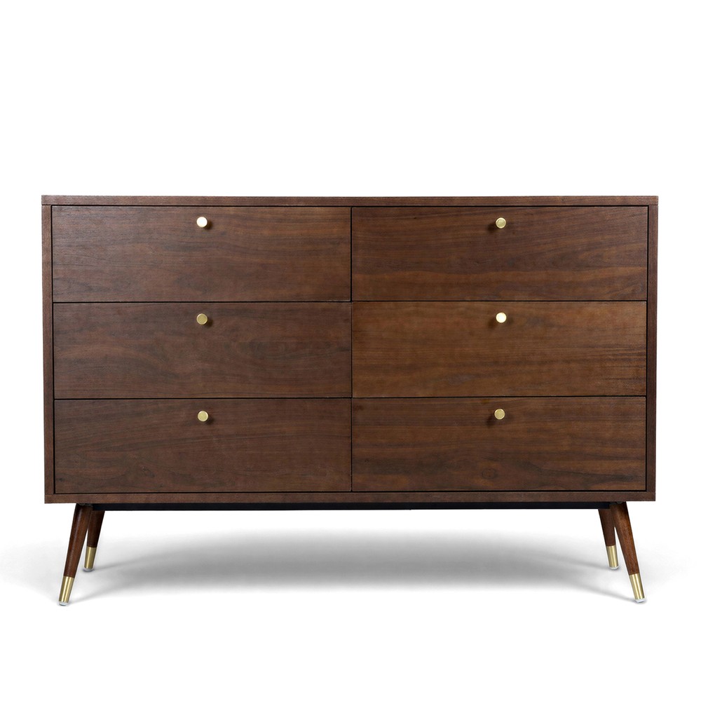 Commode 'Prime' 6 tiroirs - Noyer/Laiton