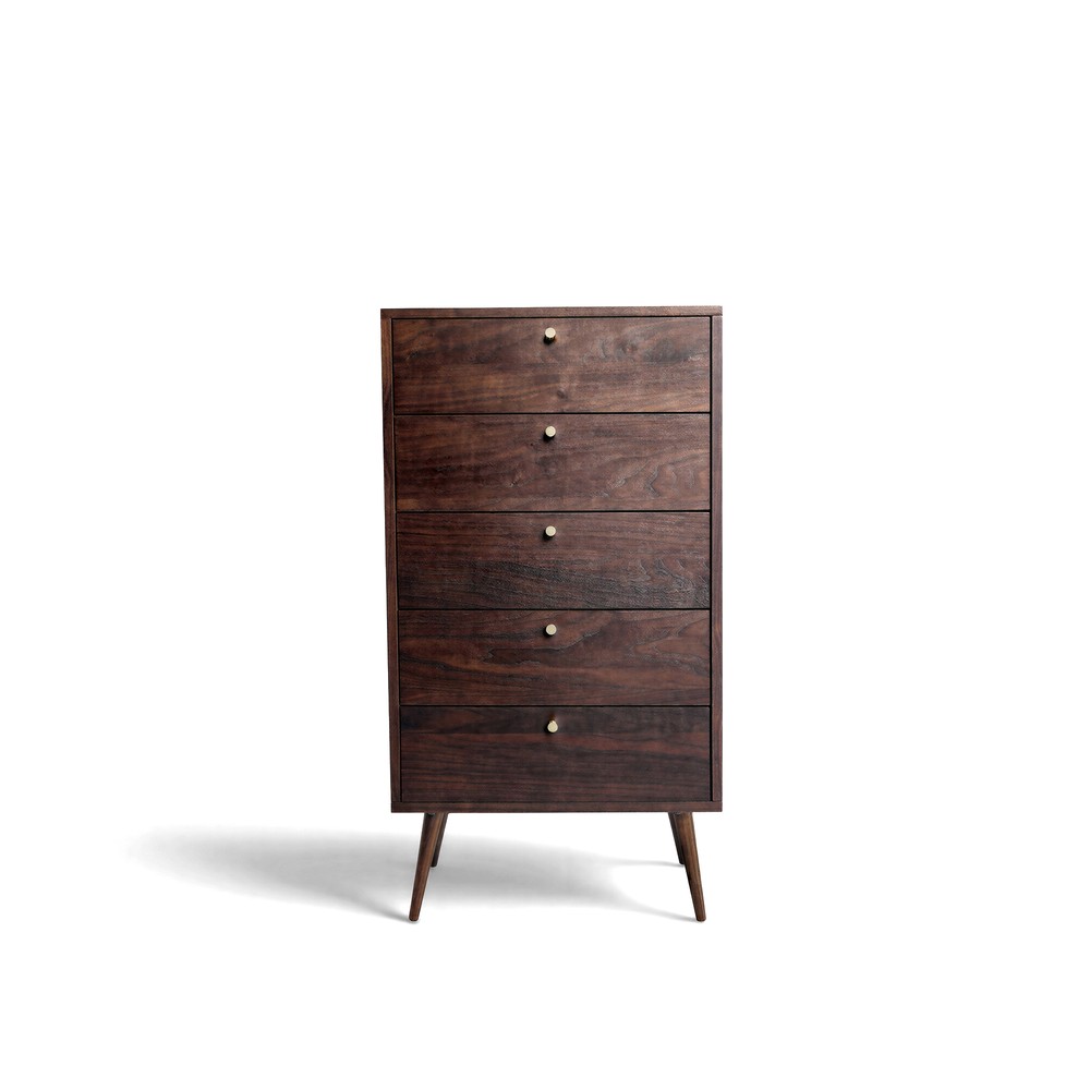 Commode 'Prime' 5 tiroirs - Noyer/Laiton