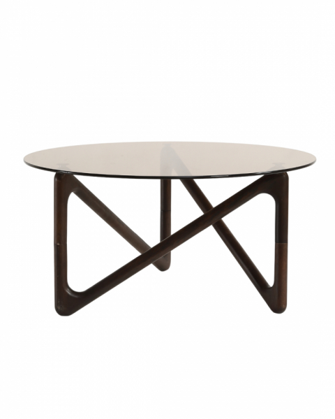 Table basse 'Modica' Ø80 – Noyer/Verre