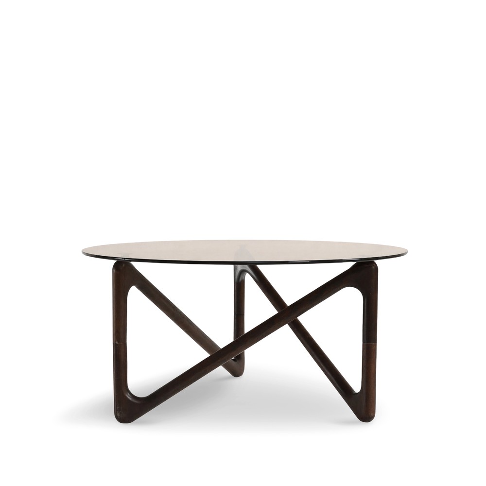 Table basse 'Modica' Ø80 – Noyer/Verre