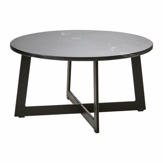 Table basse 'Milan L' ronde 70cm - Noir/marbre