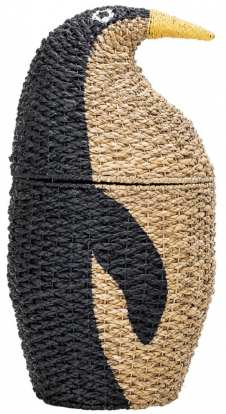 Panier avec couvercle 'Pingvin' - Noir/Nature