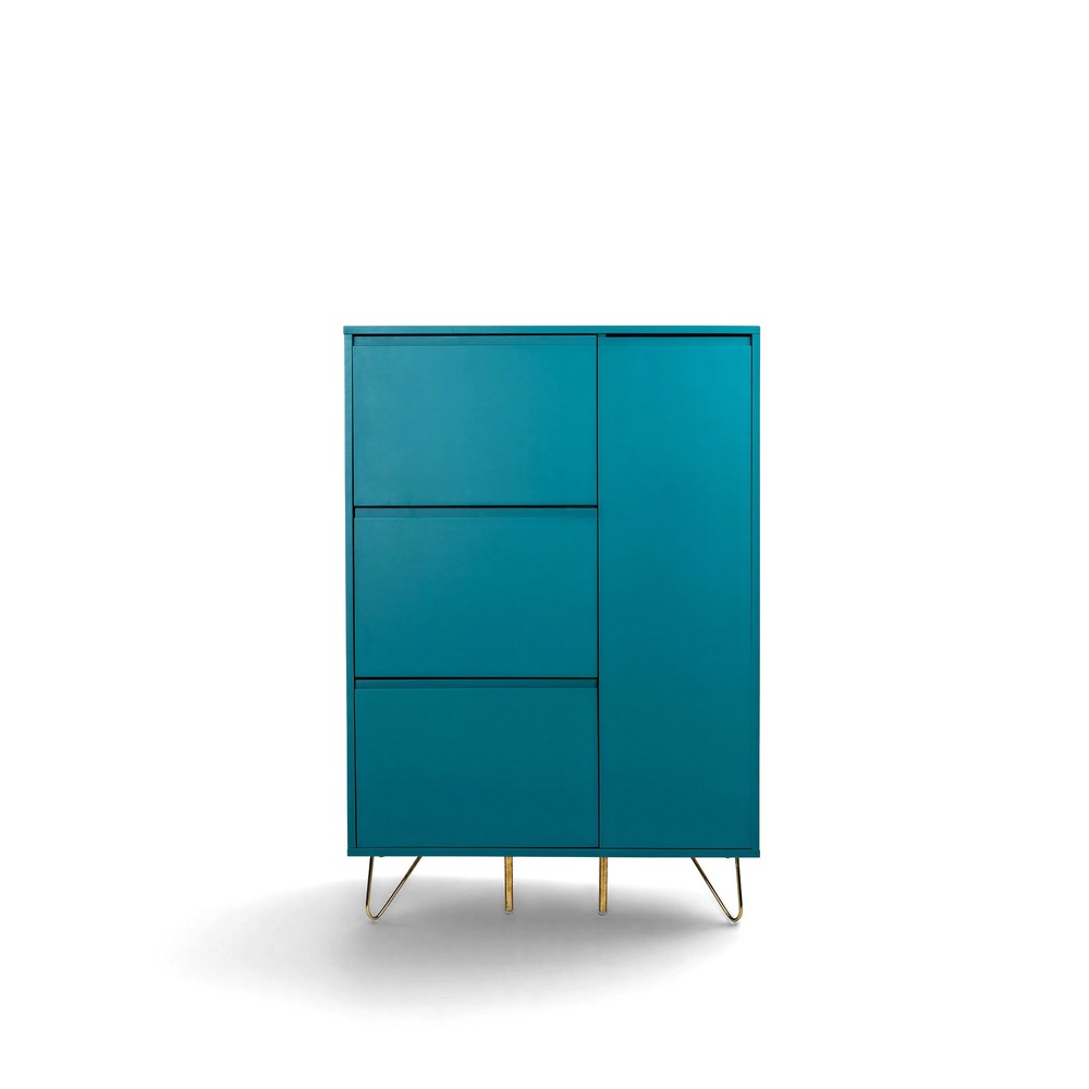 Meuble &agrave; chaussures 'Elle' - Turquoise/Laiton