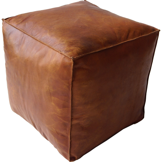 Pouf en cuir 'Olivia' Cubique - Brun