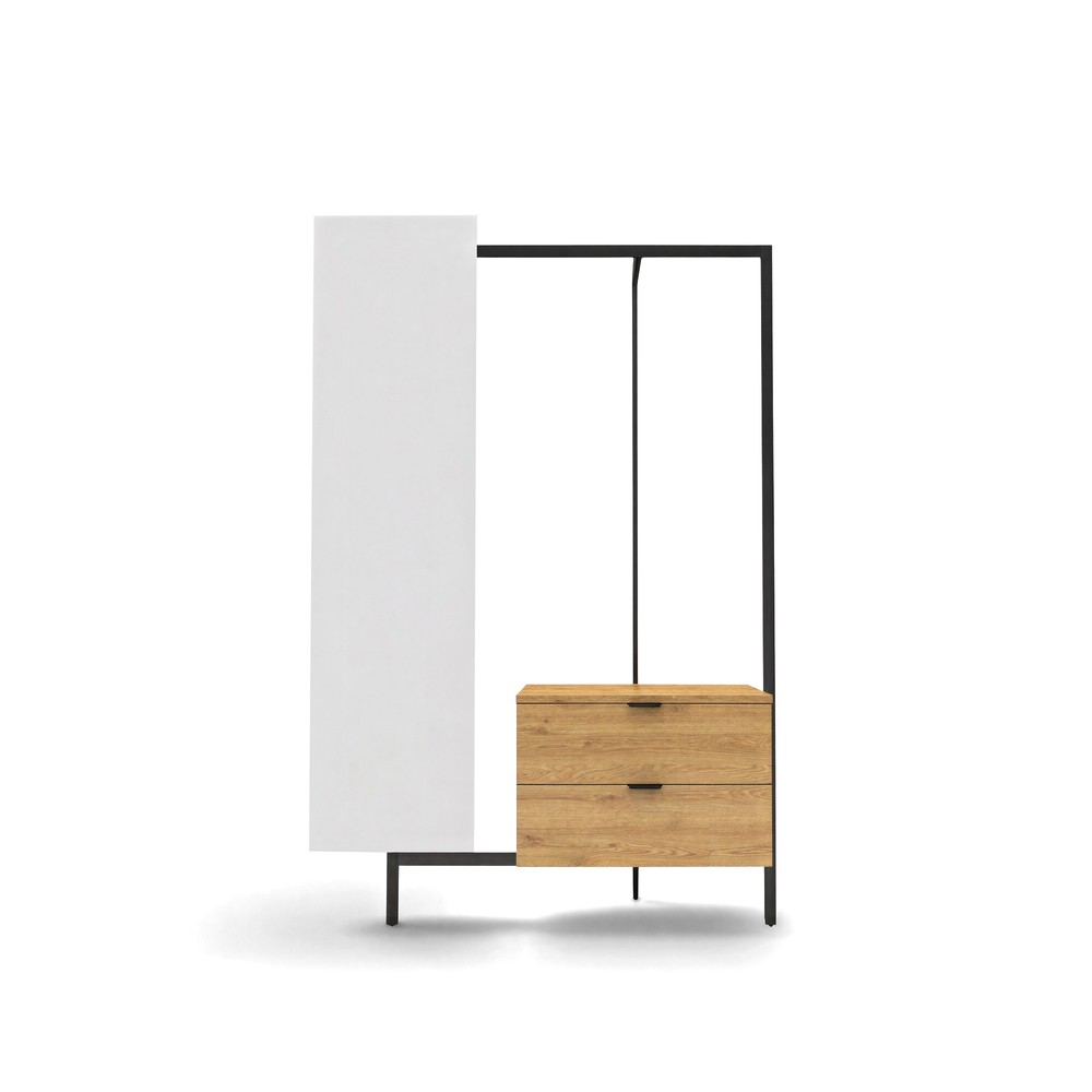 Porte-v&ecirc;tements 'Nova' 2 tiroirs/miroir - Ch&ecirc;ne/Noir