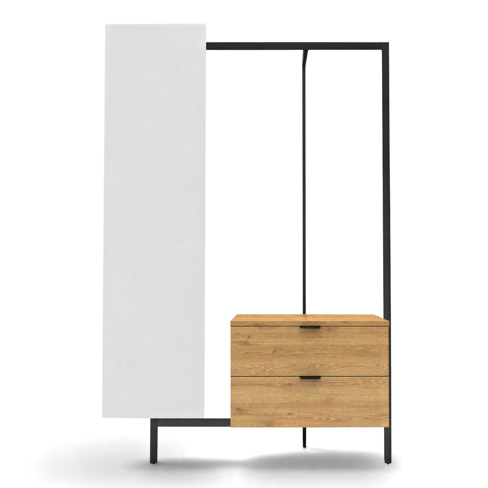 Porte-v&ecirc;tements 'Nova' 2 tiroirs/miroir - Ch&ecirc;ne/Noir