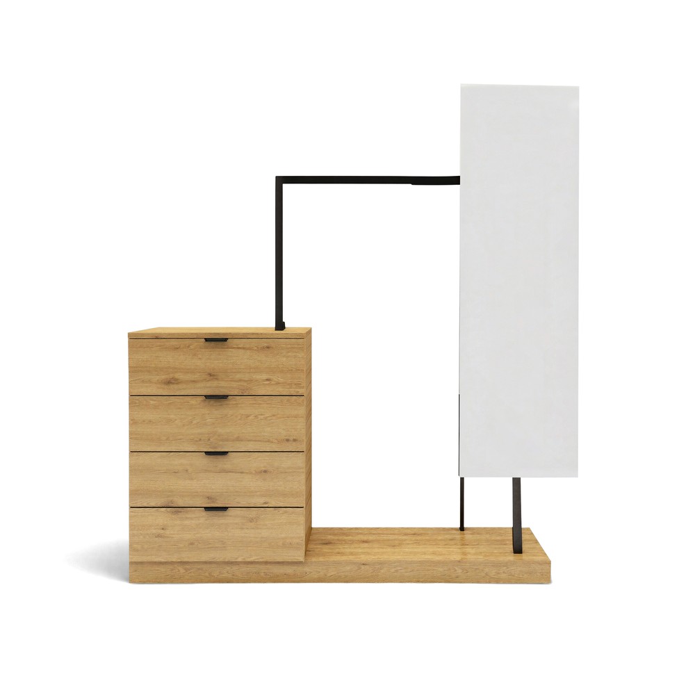 Porte-v&ecirc;tements 'Nova' 4 tiroirs/Miroir - Ch&ecirc;ne/Noir