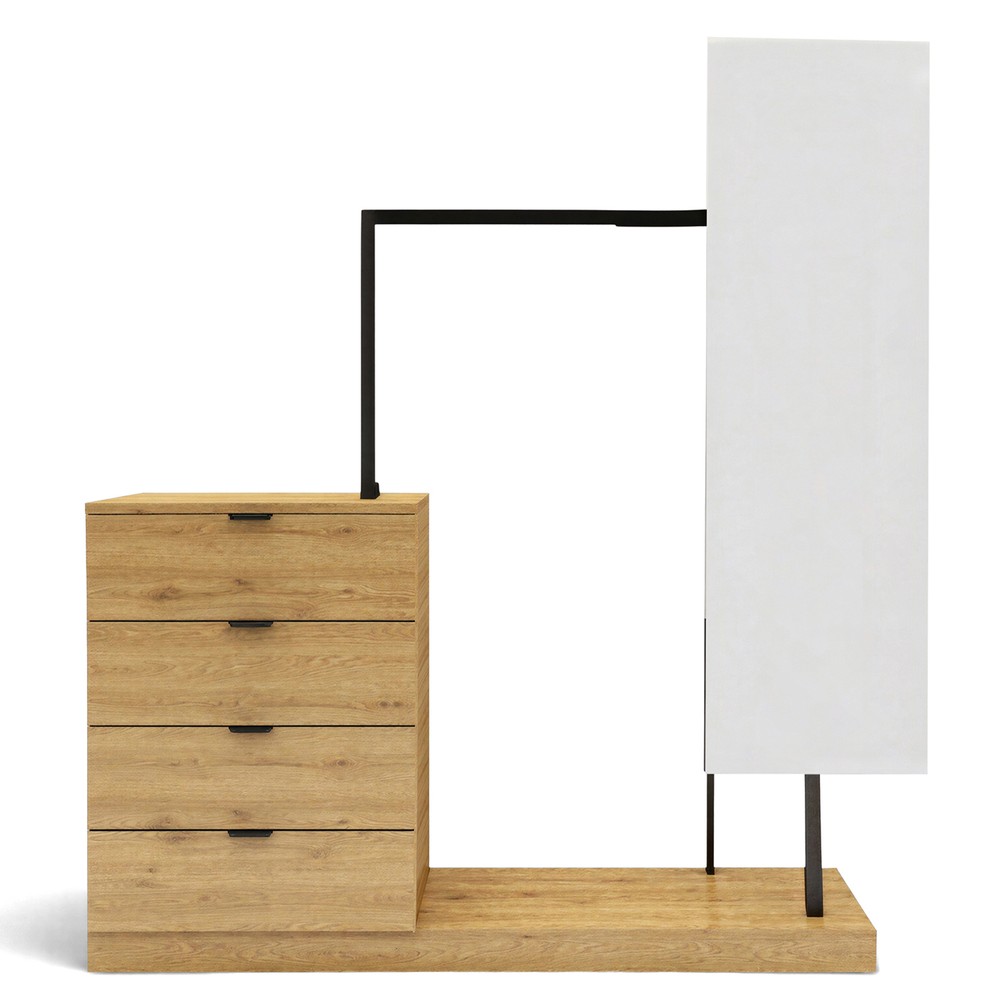 Porte-v&ecirc;tements 'Nova' 4 tiroirs/Miroir - Ch&ecirc;ne/Noir