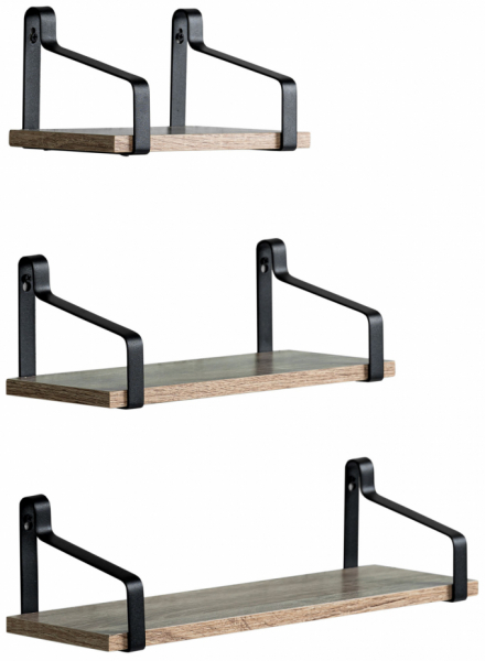 3-pack Étagères murales 'Mia' - Noir/Naturel