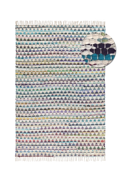 Tapis en chiffons « Lindby » - Multicolore/bleu