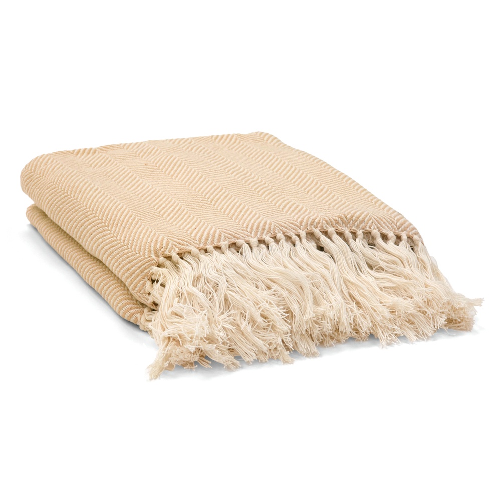 Couverture en coton ' Denisa Fishbone ' 130 x 170 cm - Beige/blanc