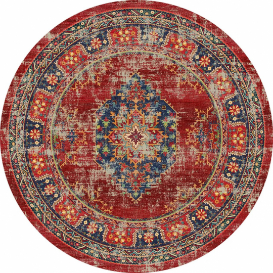 Tapis rond 'Soussi' 240cm - Rouge/Multi