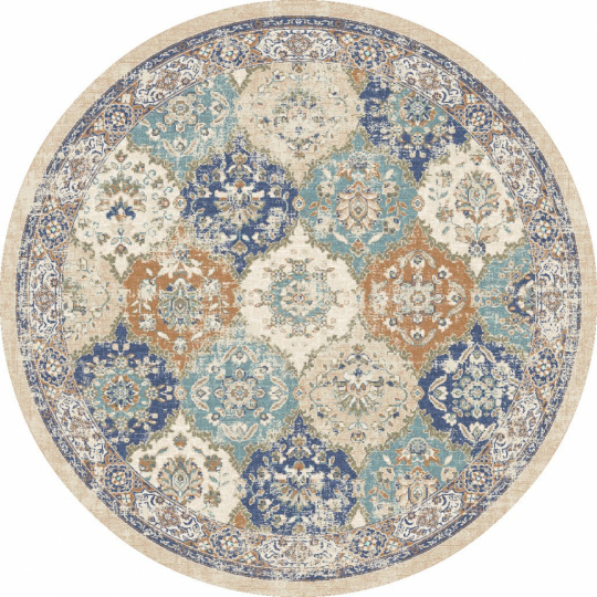Tapis rond 'Bohemia' 240cm - Bleu/Multi