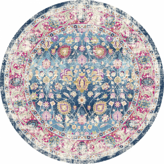Tapis rond 'Bouhjar' 200cm - Bleu/Rose/Multi