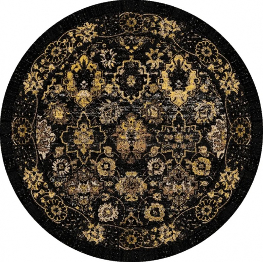Tapis rond 'Fernana' 240cm - Noir/Or