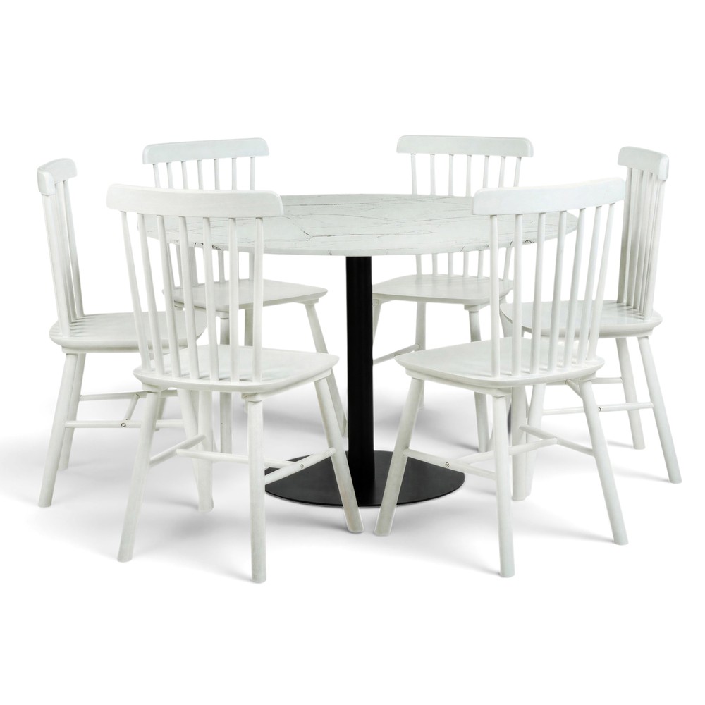Groupe de repas 'Marbelous Elsa' - 1 Table &Oslash;120 & 6 Chaises