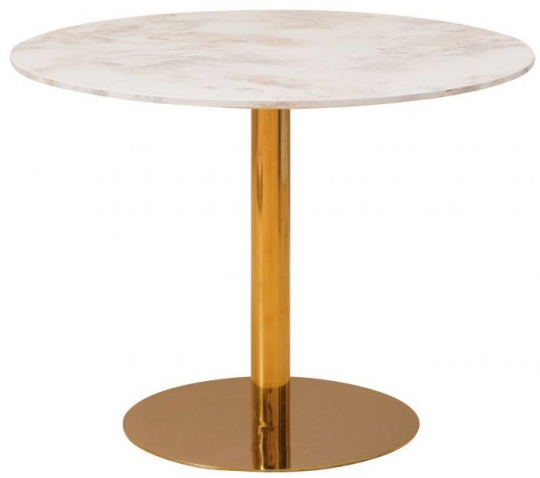 Table à manger 'Marbleous' Ronde 100cm - Laiton/Blanc