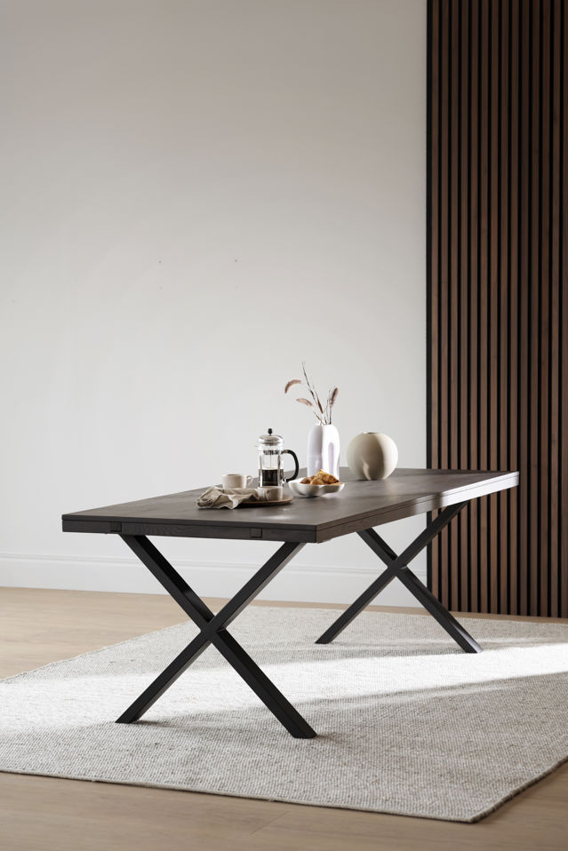 Table à manger 'Brooklyn' 220x95cm - Brun foncé/Pieds en X