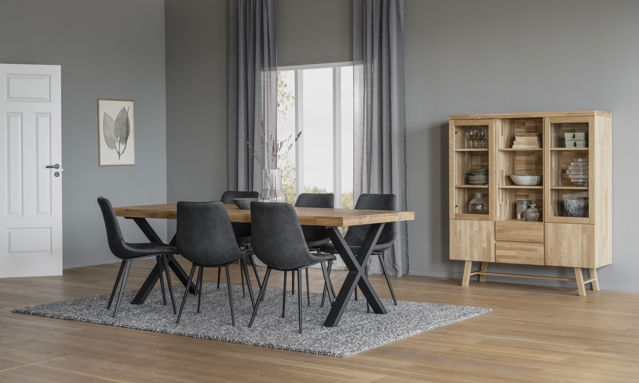 Table à manger 'Brooklyn' 220x95cm - Chêne/Noir Pieds X-noir