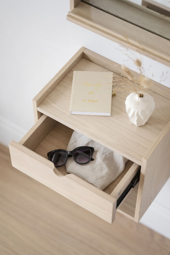 Table de chevet/Étagère murale 'Hillmond' - Chêne clair