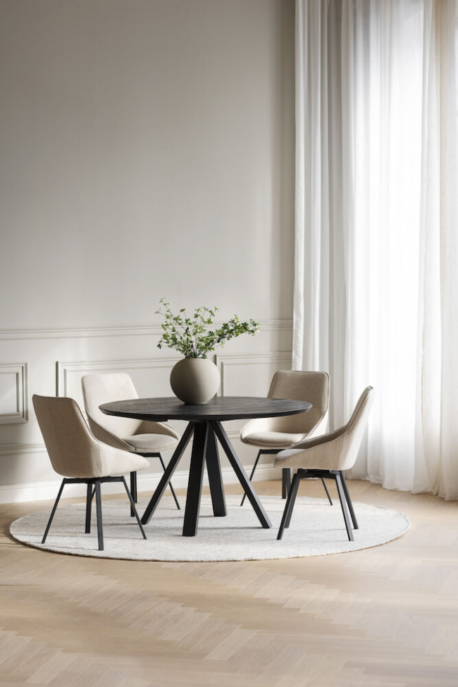 Table à manger 'Carradale' Ronde 130cm - Noir / Pieds en V