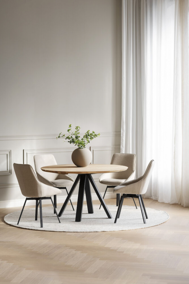 Table à manger 'Carradale' Ronde 130cm - Chêne / Pieds en V