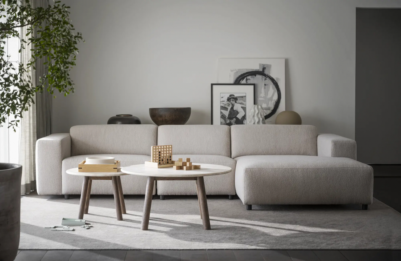 Canap&eacute; 4 places 'Willard' avec m&eacute;ridienne H - Beige clair