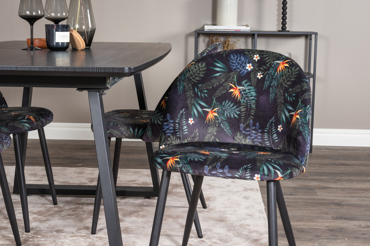 Chaise 'Elverum' - Noir/Fleuri
