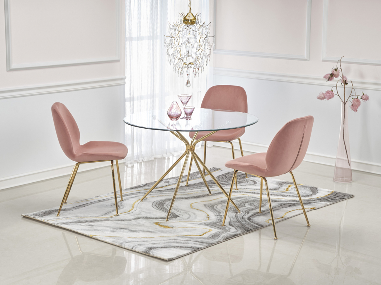 Table à manger 'Rondo' Ronde 110cm - Transparent/Or