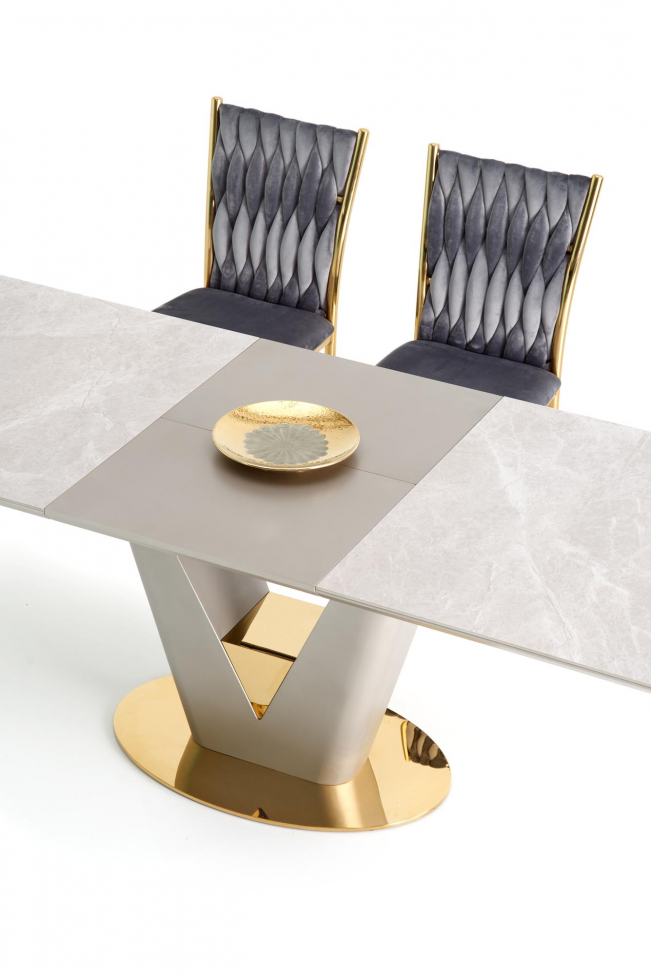 Table à manger 'Valentino' 160-220cm - Gris/laiton