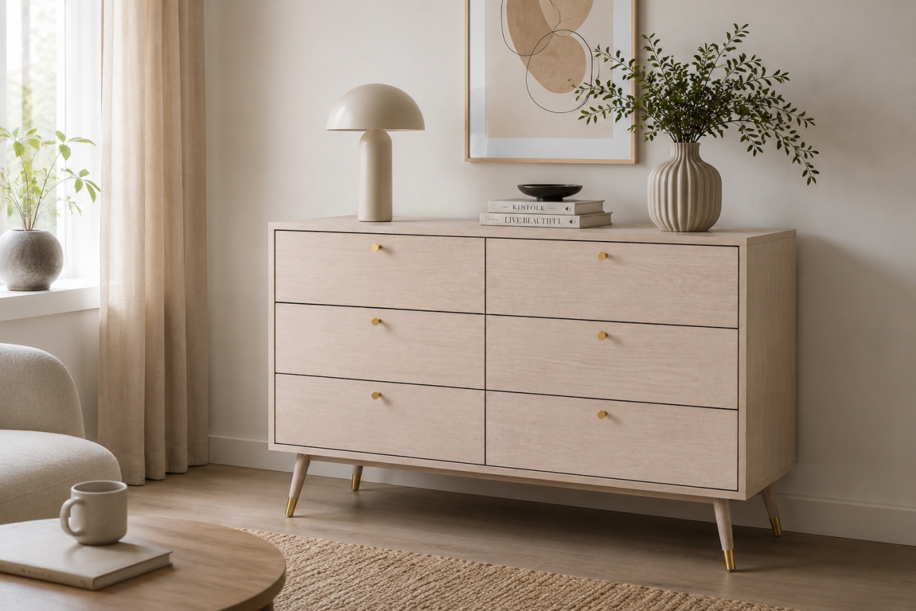 Commode 'Prime' 6 tiroirs - Chêne blanc
