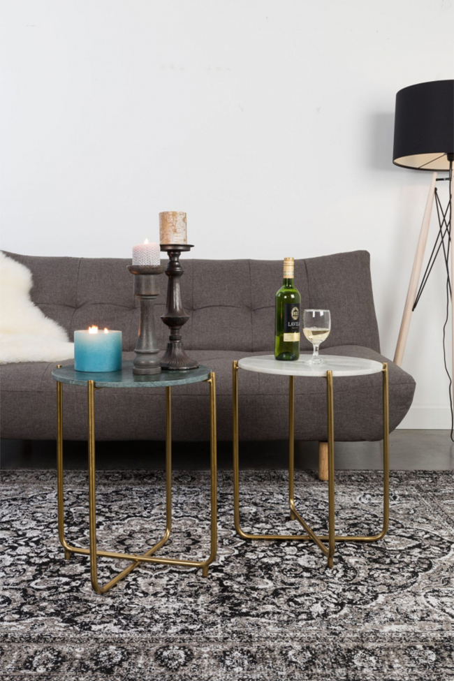 Table d'appoint 'Timpa' - Marbre blanc/Laiton