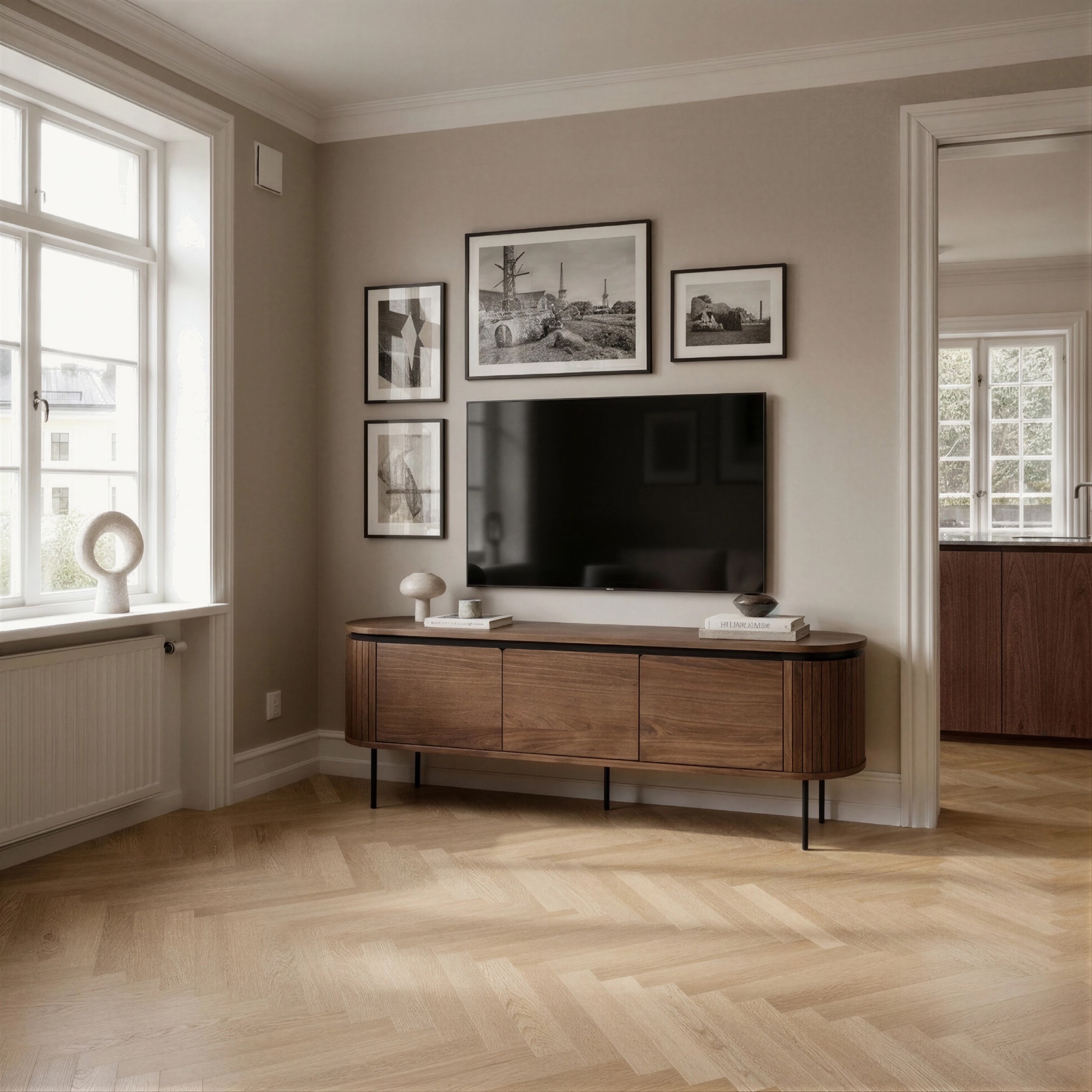 Meuble TV 'Kärra' 160x40cm - Noyer/Noir