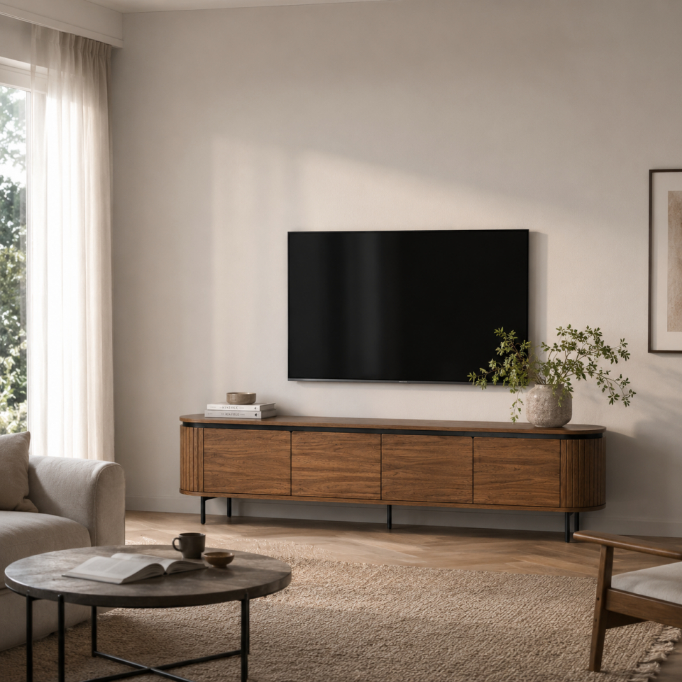 Meuble TV 'Kärra' 200x40cm - Noyer/Noir