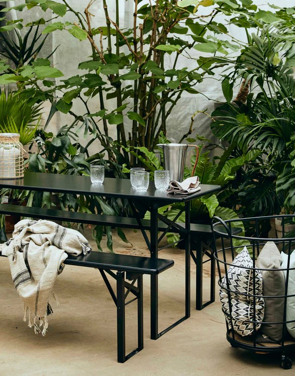 Table et bancs 'Garden' 220x60cm - Noir