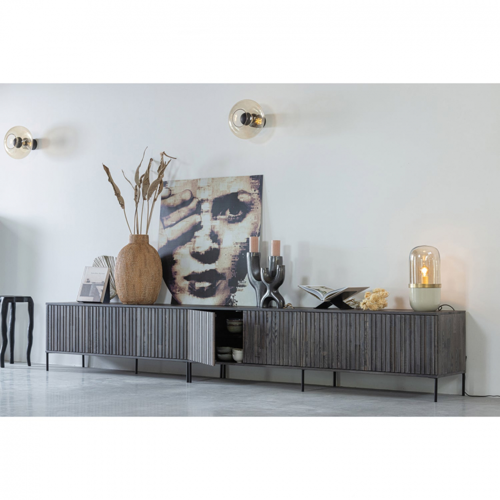 Meuble TV 'New Gravure' 150 cm - Brun foncé/Noir