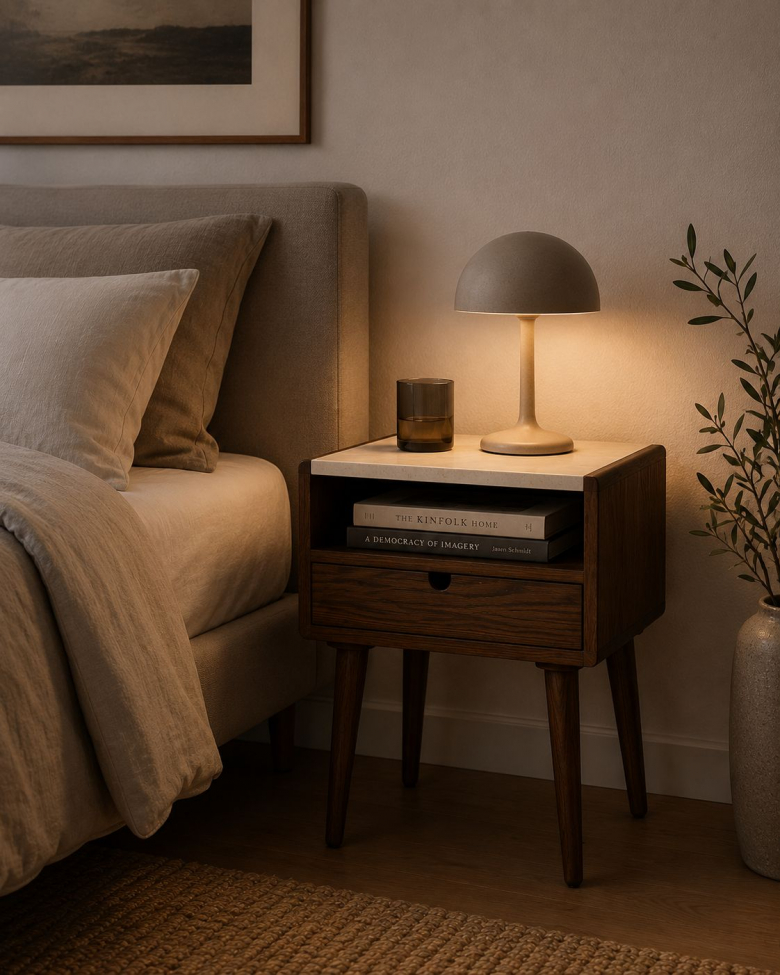 Table d’appoint 'Sapri' 45x60cm - Noyer/Travertin