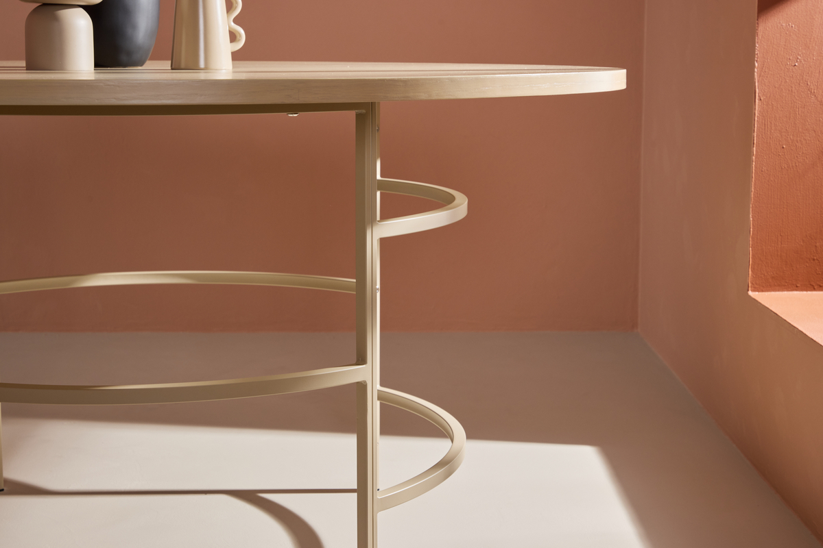 Table à manger 'Copenhagen' 140x74cm - Blanc pigmenté/Or