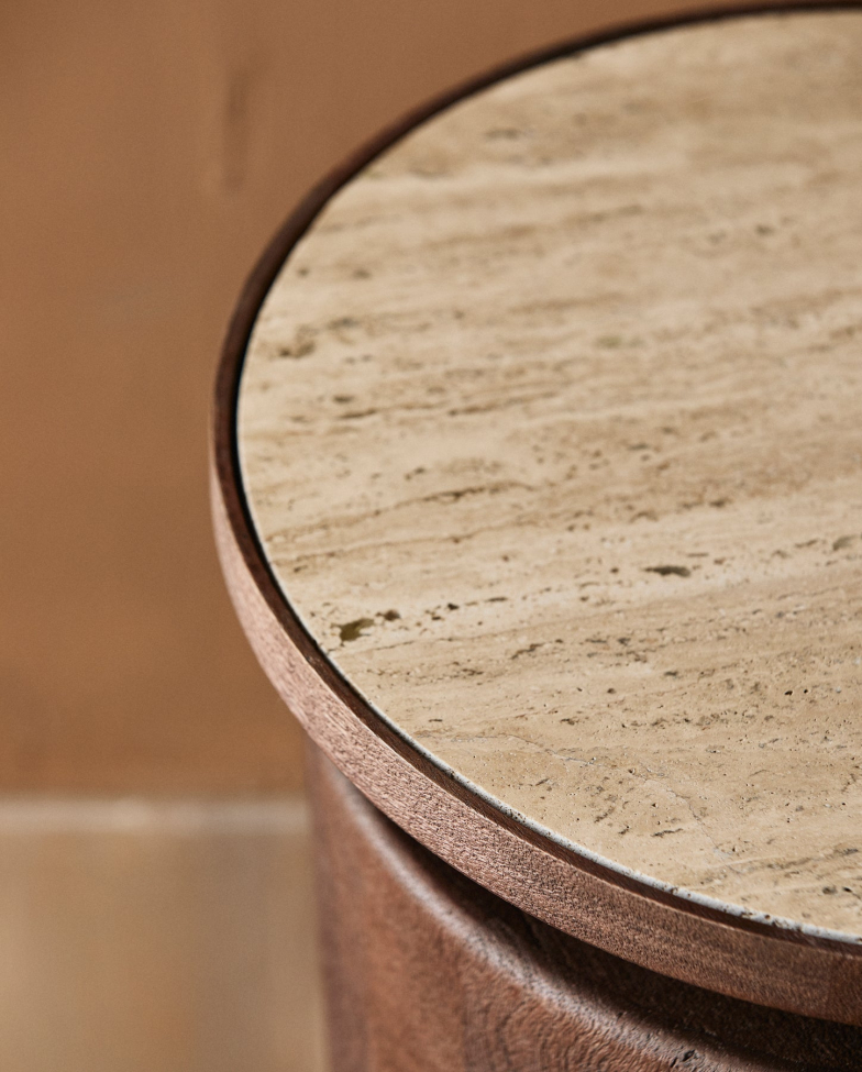 Table d'appoint 'Kwando' - Naturel/Travertin