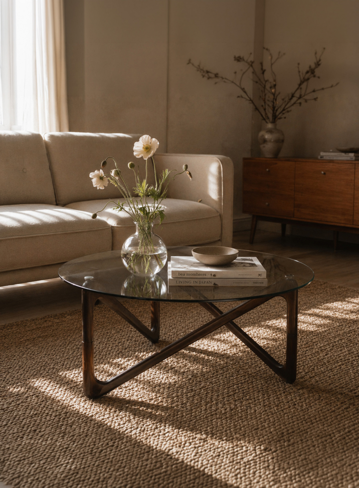 Table basse 'Modica' Ø80 – Noyer/Verre