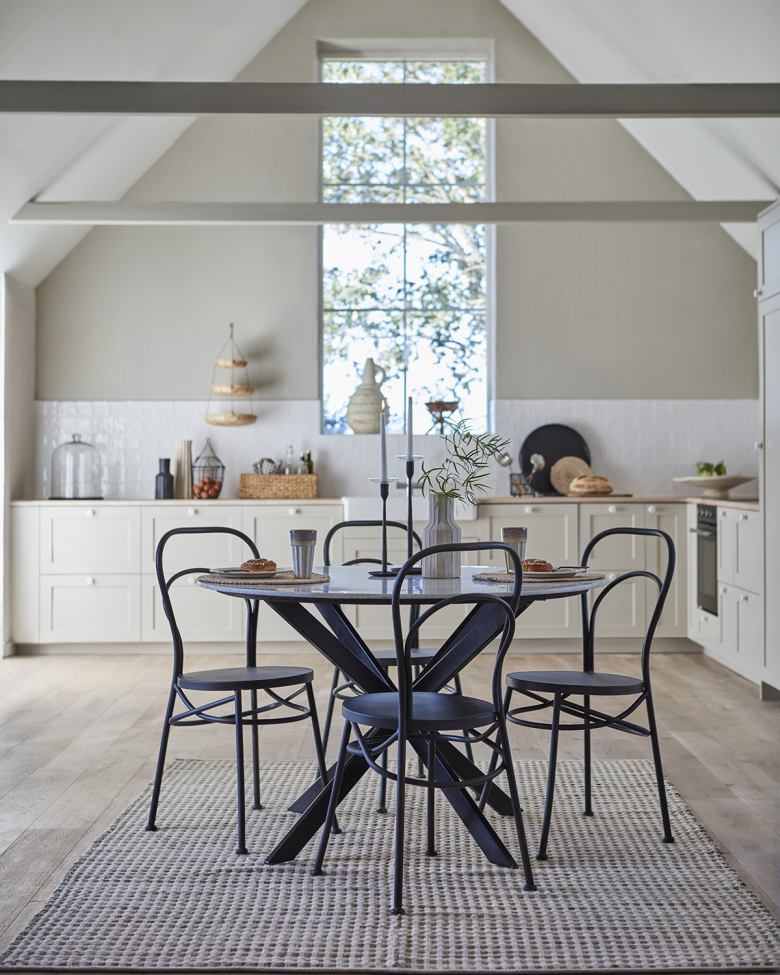 Table à manger 'Milan' ronde 120cm - Blanc/noir