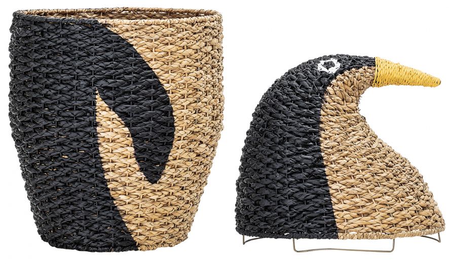 Panier avec couvercle 'Pingvin' - Noir/Nature
