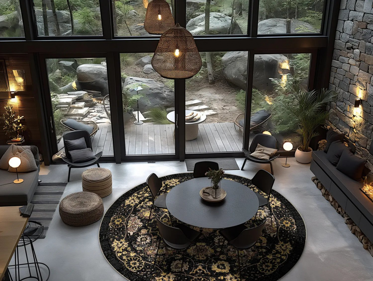 Tapis rond 'Fernana' 200cm - Noir/Or