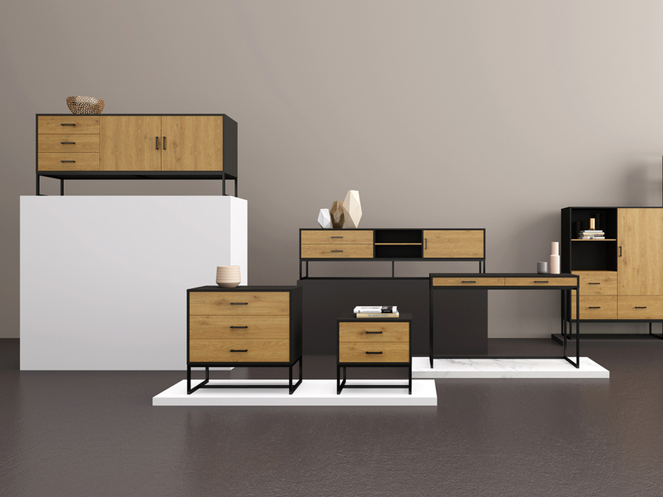 Table de nuit 'Amster' - Chêne/Noir