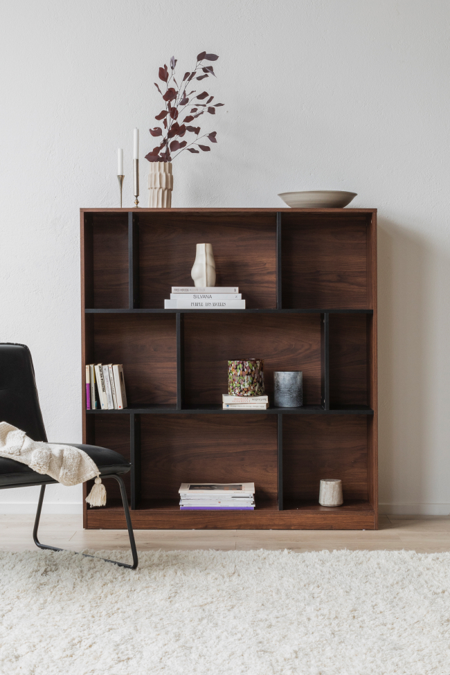 Bibliothèque 'Colin' 118x129 - Noyer/Noir